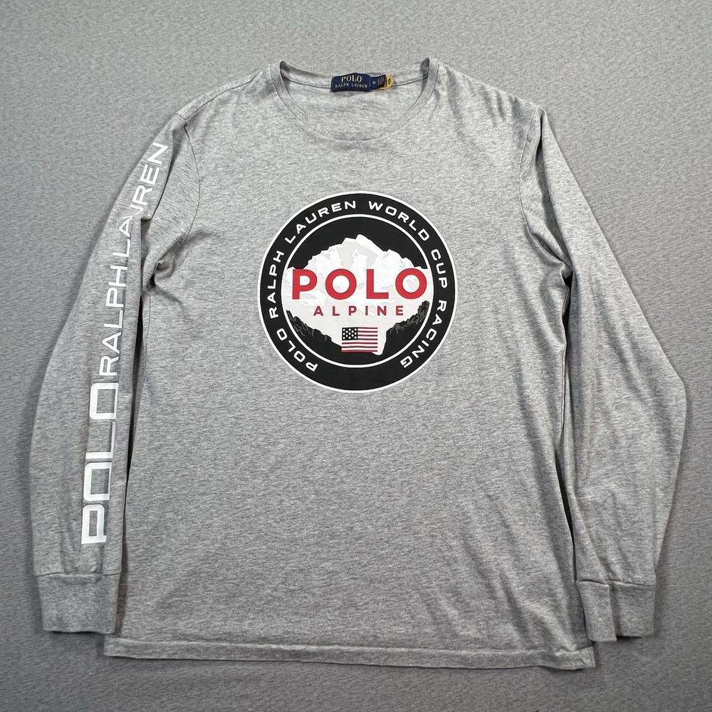 Polo Ralph Lauren Alpine World Cup Racing T-shirt Men Medium Grey Long Sleeve